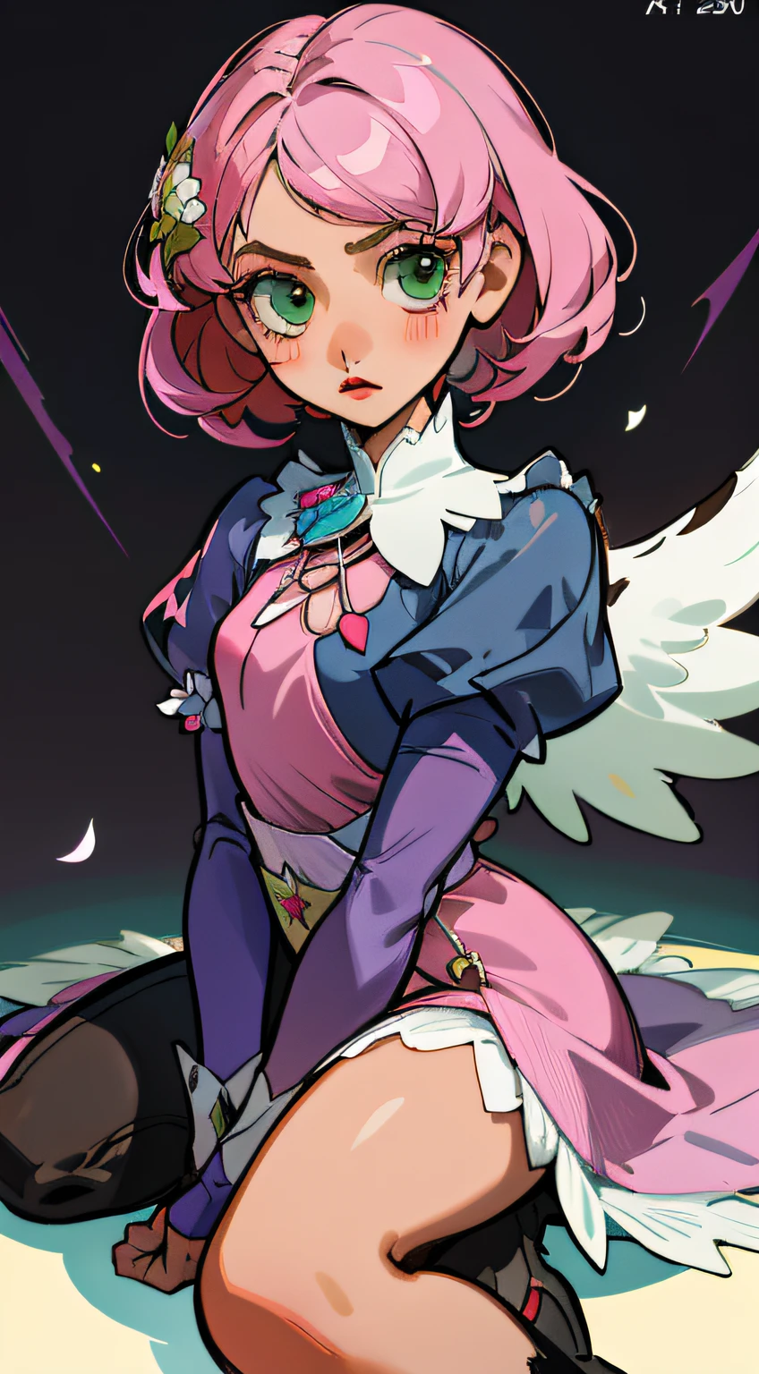 Alisa bosconovitch, melhor qualidade, contemporary, estilo plano, minimalismo, Green Eyes Flat Illustration, cabelo rosa, cabelo curto, cabelos multicoloridos, Camisa Preta, mechanical wings, Head Portrait Close-U, peito pontudo, decote, super decote, middlebreasts, Tekken,cabelo rosa pastel, 1girl, em quimono, hand-painted,Desenho de linha sem cor, colorida do yandere pastel, Tekken, Super cute pink hair girl with gothic makeup on the side, com roupa de empregada,figura esbelta,robusto,He sat on the floor,Vestido com roupas de empregada rosa e branco,cabelos muito curtos,com orelhas de gato,quadratic element,, kawaii cor-de-rosa na roupa da era de 1910, Alisa Bosconovich pink lips, no estilo da paleta de cores suave aurorapunk, an anime illustration of his face, gifs animados, hand drawn animation, charming sketches, suave e brilhante, romantismo nebuloso, Estilo Superflat, fundo branco - ar 1:1 - niji 5 - estilo expressivo --s 50 ,Pink kawaii girl in the era of 1920s clothesPink eagles, vestindo uma camisa branca brilhante, no estilo da paleta de cores suave aurorapunk, an anime illustration of his face, gifs animados, hand drawn animation, charming sketches, suave e brilhante, romantismo nebuloso, Estilo Superflat, fundo branco - ar 1:1 - niji 5 - estilo expressivo --s 50, Absurdo, alto, ultra detalhados, (1girl:1.3), quebrar , Crie uma imagem com uma bela caligrafia
