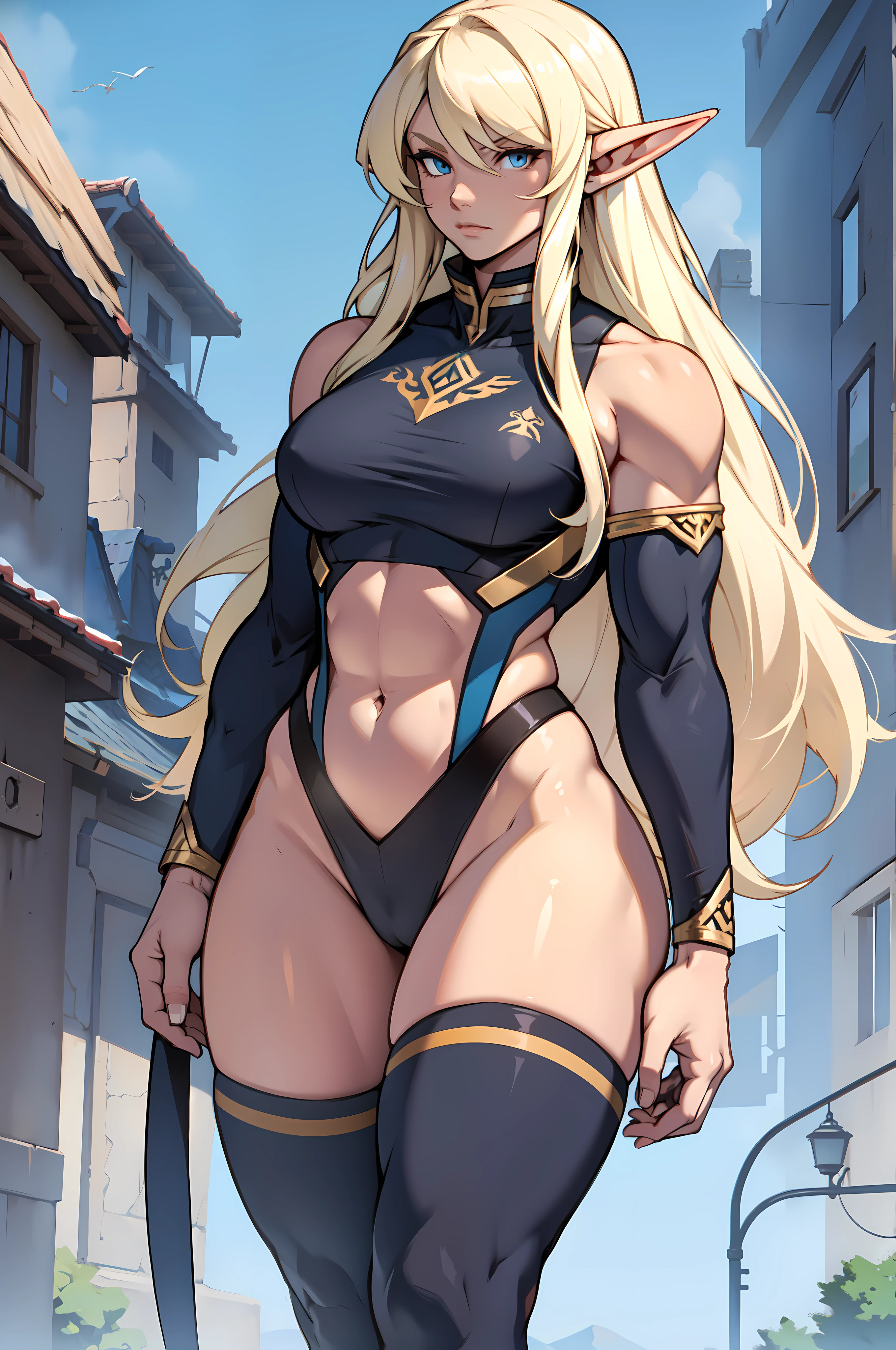 extremely long hair perfect anatomy 1 girl tall solo curvy ((muscular)) high elf toned body
