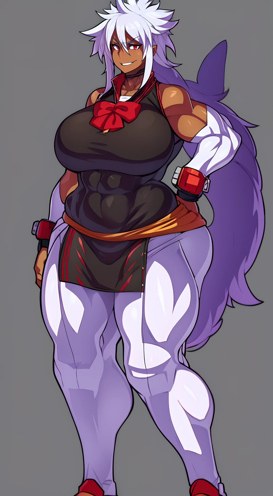 Ninja femboy, long blonde hair, blue eyes, gigantic muscular body, white ninja outfit, big breasts, white ninja mask, 4 arms, full body.
