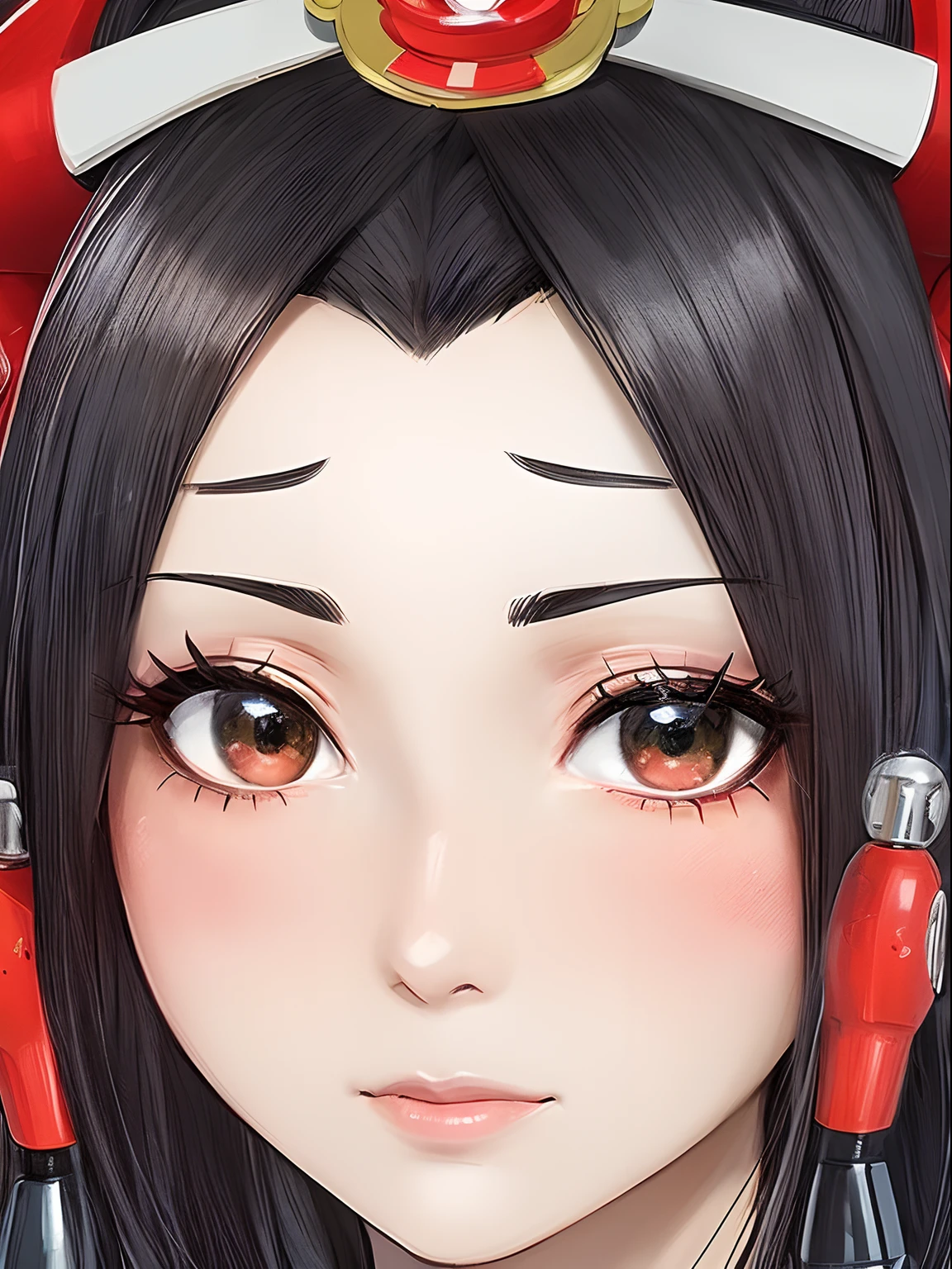 close up of face ,masutepiece, Best Quality, Ultra-detailed,((geisha)) ,cybernetics,Cybernetic components,line-drawing