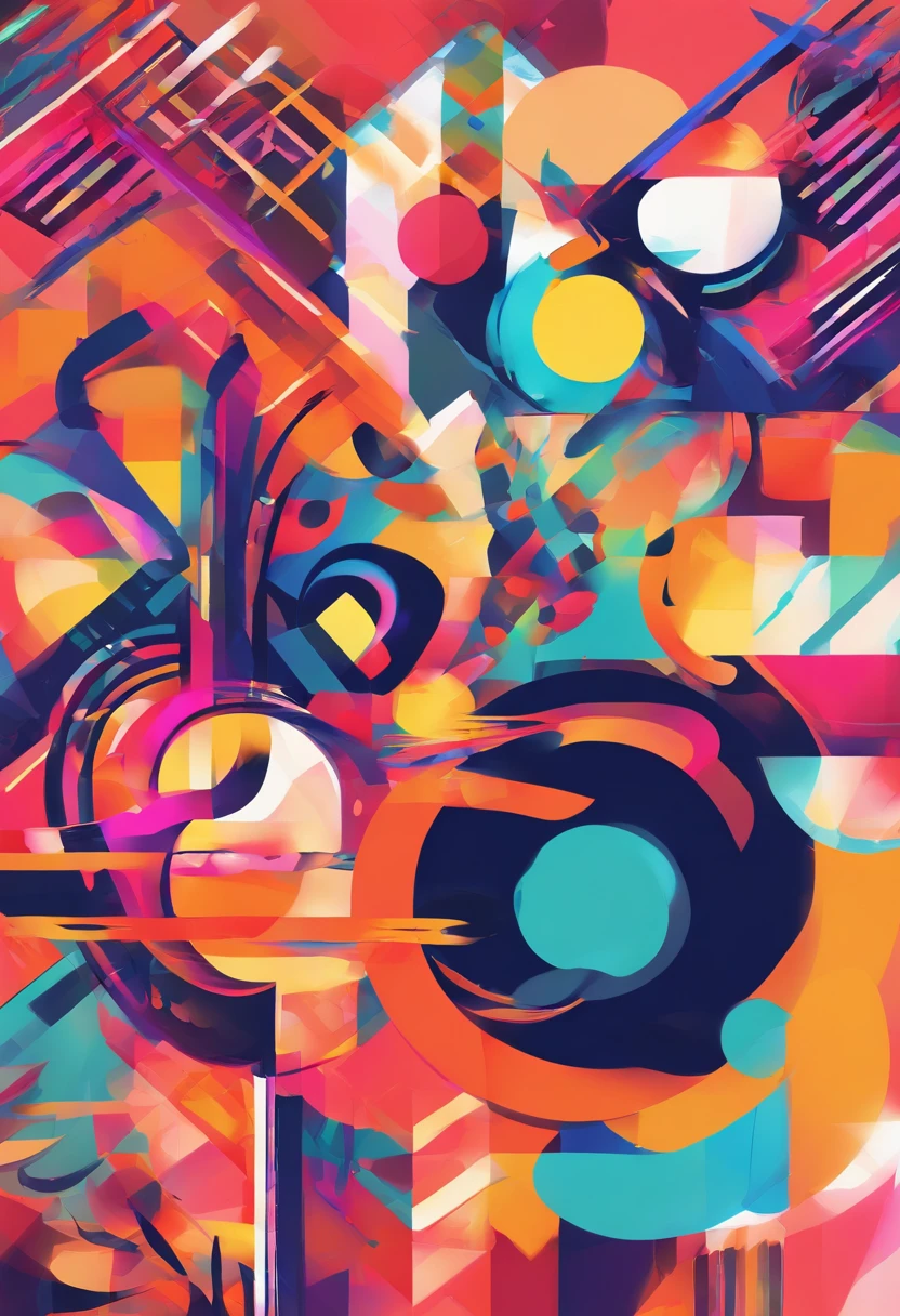 (vibrant colors,geometric shapes,abstract patterns,movement and flow,texture and layers),(best quality,4k,8k,highres,masterpiece:1.2),ultra-detailed,(realistic,photorealistic,photo-realistic:1.37),illustration,rich color palette,sharp lines,depth and dimension,variety of shapes and sizes,fluid and dynamic composition,layered elements,transparency and opacity,colorful gradients,harmonious balance,contrasting patterns,organic and symmetrical forms,emphasis on texture and details,vivid and lively atmosphere,playful and energetic movement,ever-changing visual experience,interplay of light and shadow,abstract yet cohesive representation,immersive and captivating artwork.