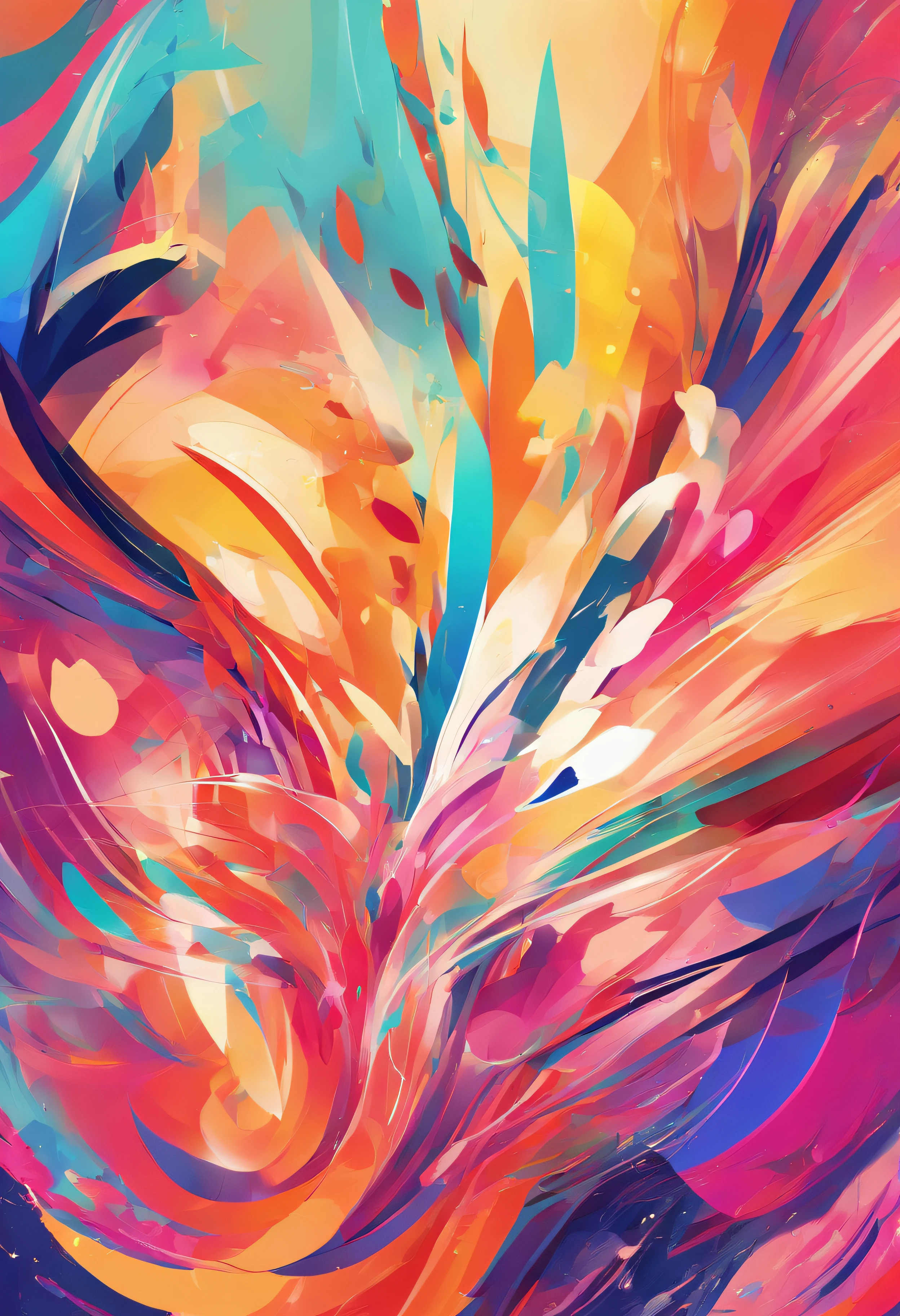 (vibrant colors,geometric shapes,abstract patterns,movement and flow,texture and layers),(best quality,4k,8k,highres,masterpiece:1.2),ultra-detailed,(realistic,photorealistic,photo-realistic:1.37),illustration,rich color palette,sharp lines,depth and dimension,variety of shapes and sizes,fluid and dynamic composition,layered elements,transparency and opacity,colorful gradients,harmonious balance,contrasting patterns,organic and symmetrical forms,emphasis on texture and details,vivid and lively atmosphere,playful and energetic movement,ever-changing visual experience,interplay of light and shadow,abstract yet cohesive representation,immersive and captivating artwork.