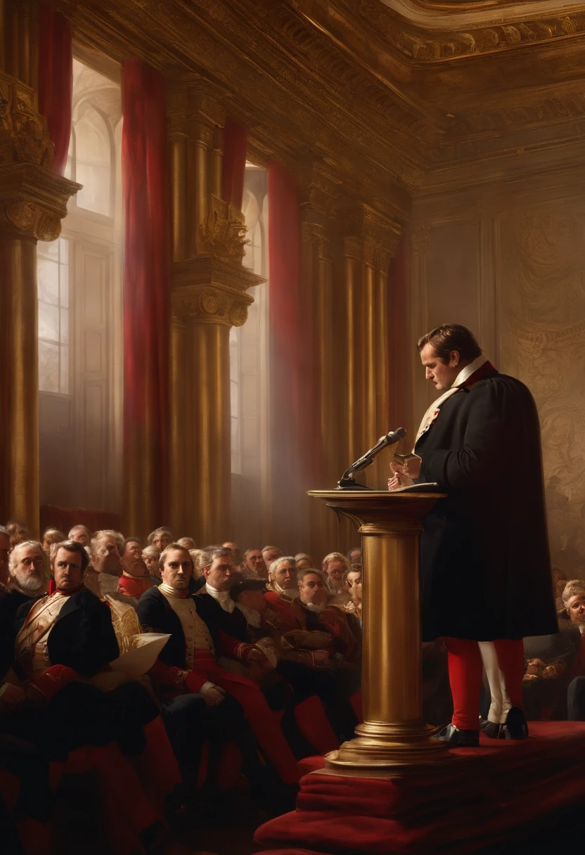 Napoleon making a speech to the assembly, cinematic