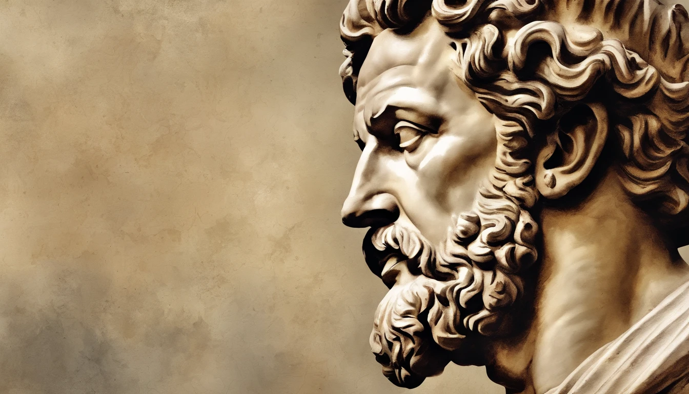 Statue of Marcus Aurelius, philosophe aux muscles saillants,8k, realistic face, Philosophie grecque,8k, background dark, angry at someone