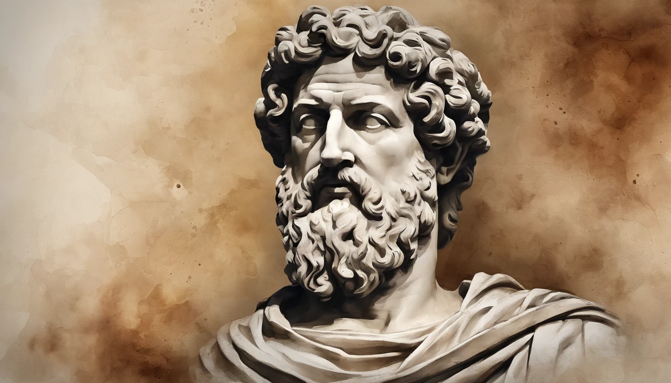 Statue of Marcus Aurelius, philosophe aux muscles saillants,8k, realistic face, Philosophie grecque,8k, background dark, angry at someone