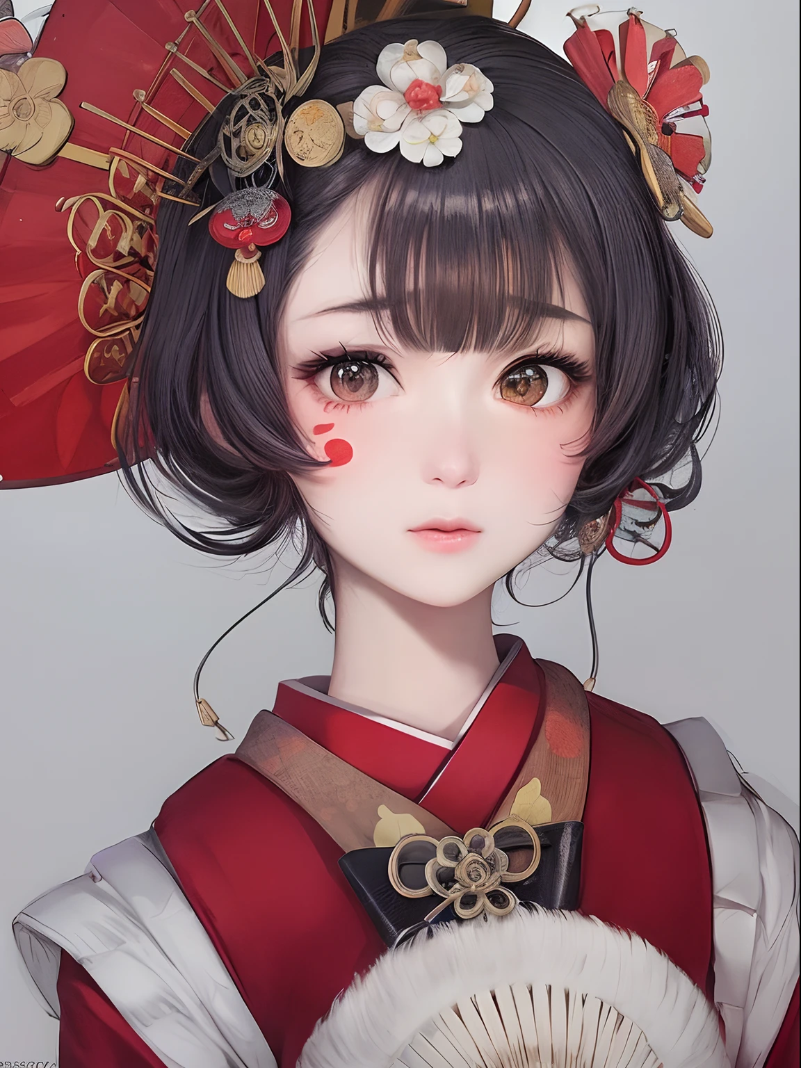 close up of face ,masutepiece, Best Quality, Ultra-detailed,((geisha)),40-year-old Japan beauty、line-drawing、gazing at viewer