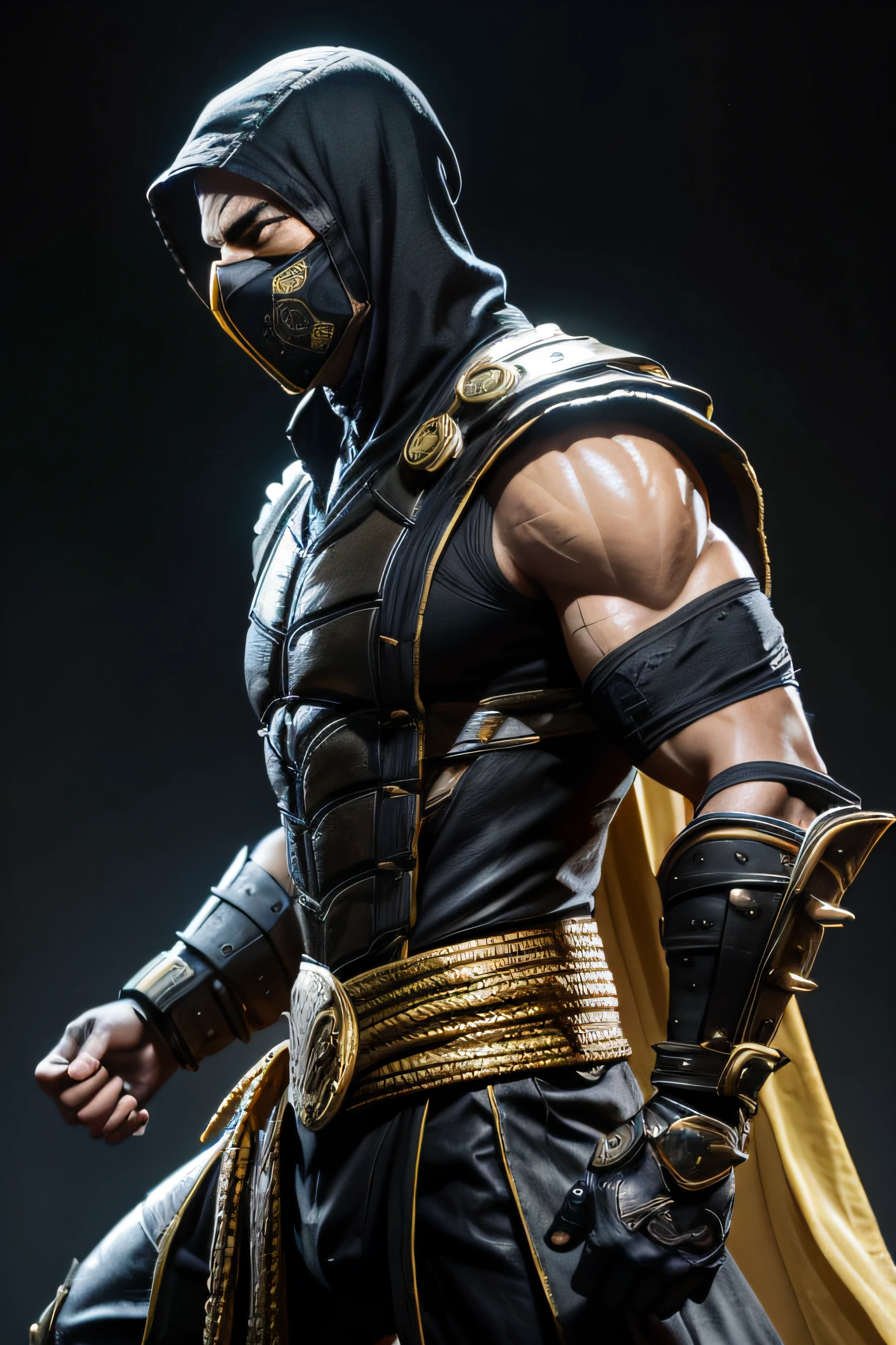 Fiction of a statue of a man in a yellow outfit and a black mask, scorpion from mortal kombat, Personagem de Mortal Kombat, scorpioarmor, estatuetas laterais, scorpion whip, Sideshow collectibles, PRIMEIRAS 4 FIGURAS, MK Ninja, Kombat mortal, em Kombat mortal, Apenas 1 figura, Estilo Mortal Kombat, Mortal Kombat 11, Weta, McFarlane