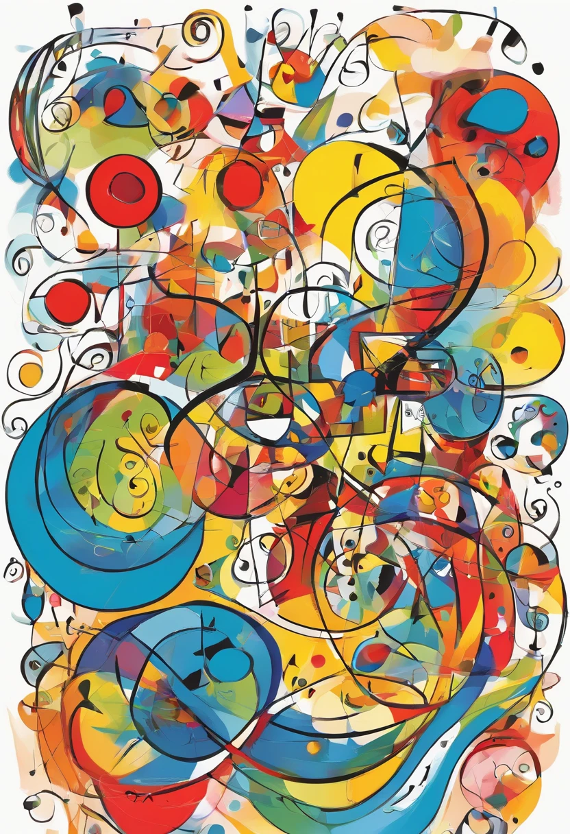 A colorful, abstract world in the style of Joan Miró