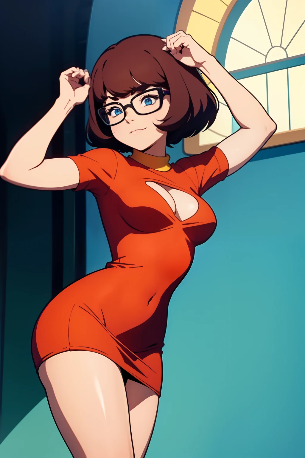 Velma com vestido curto mostrando sua bucetinha molhadinha fudida pelo o Scooby doo de quatro