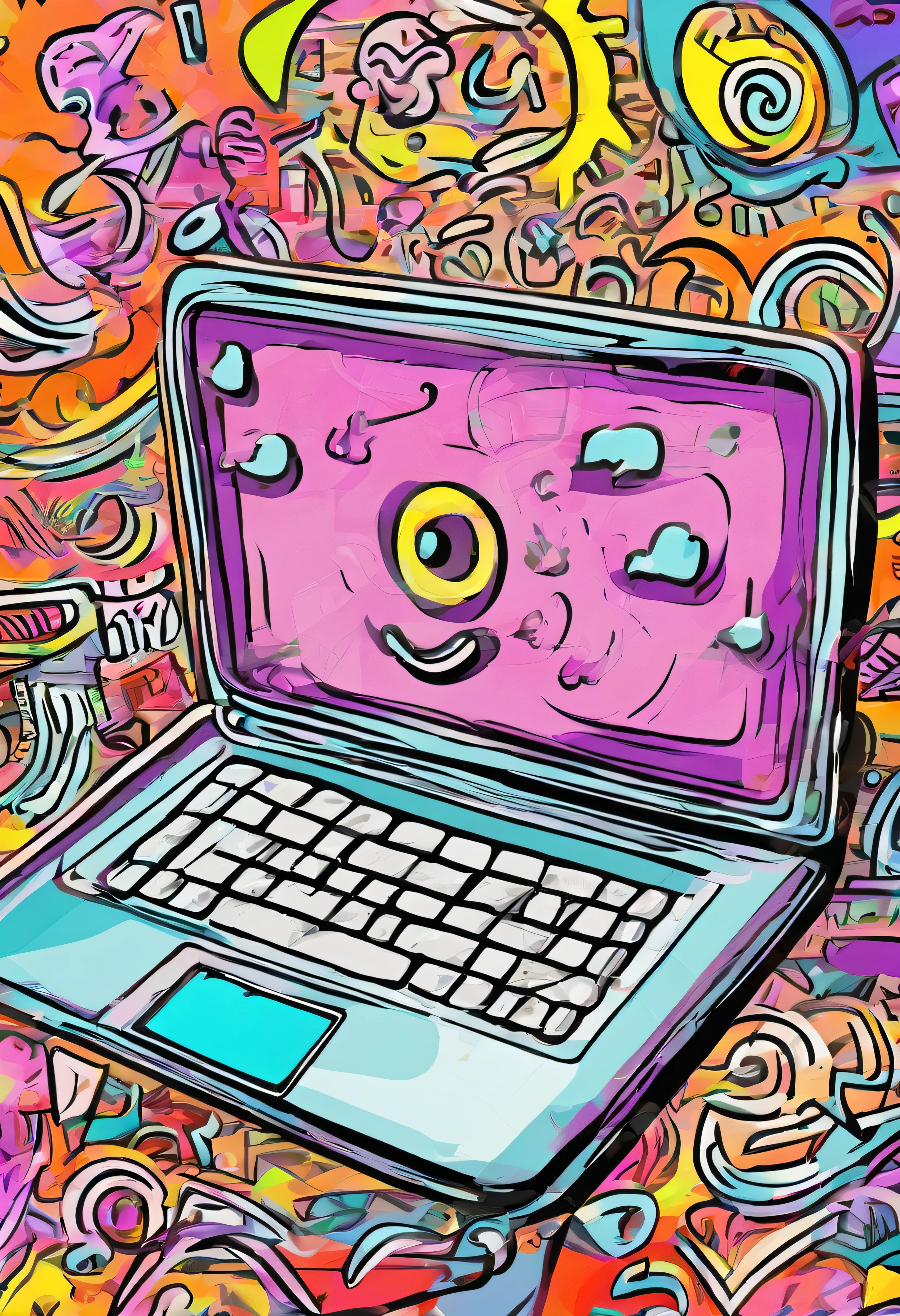 A pop art representation of a laptop in the style of Keith Haring