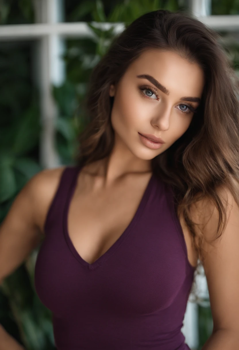 Arafed woman with matching tank top and panties, fille sexy aux yeux bruns, Portrait Sophie Mudd, cheveux bruns et grands yeux, selfie of a young woman, Yeux de chambre, Violet Myers, sans maquillage, maquillage naturel, looking straight at camera, Visage avec Artgram, Maquillage subtil, Superbe photo du corps entier, dans la chambre, clivage, tits, ass, sexy, sex, levrette, position sex,