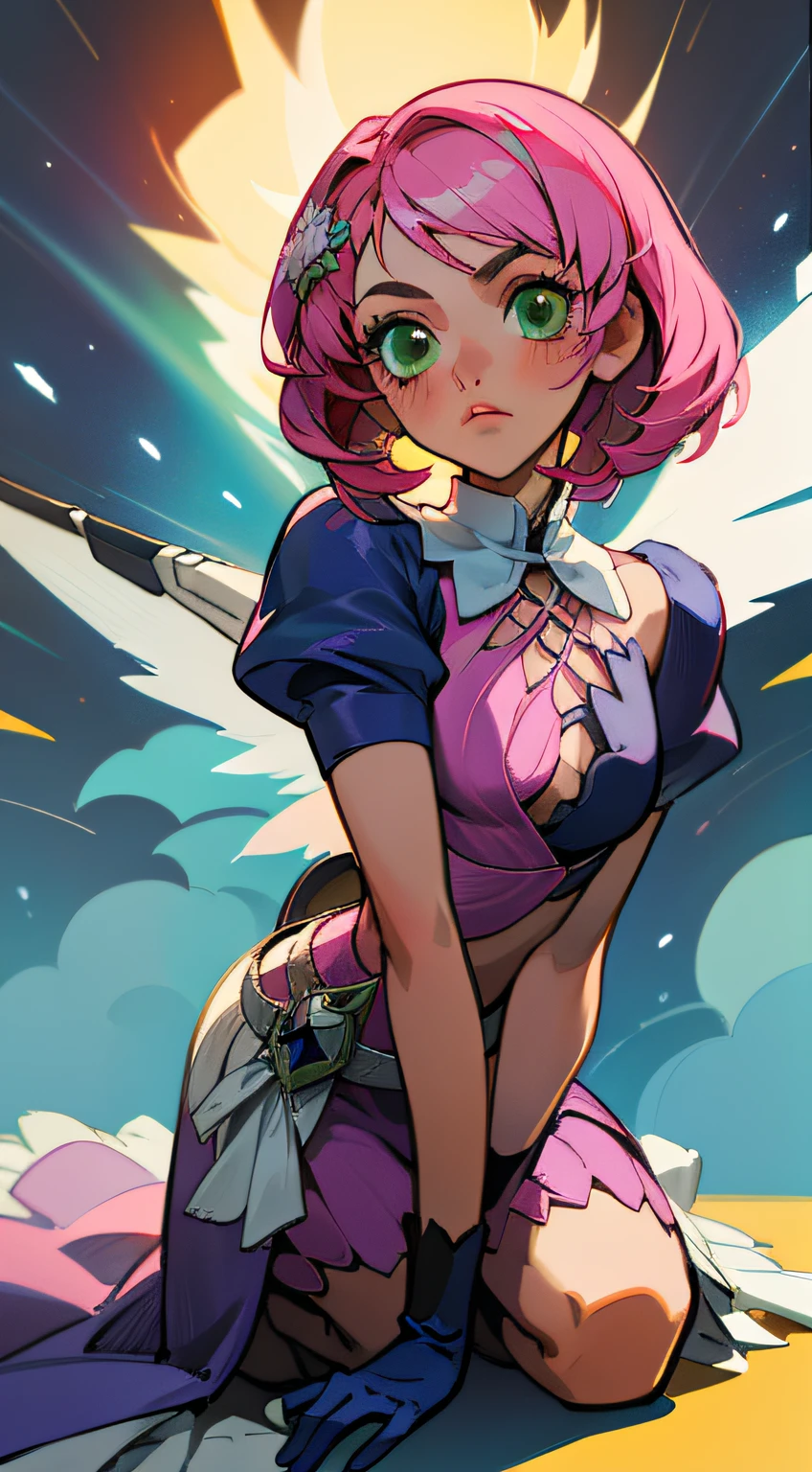 Alisa bosconovitch, melhor qualidade, contemporary, estilo plano, minimalismo, Green Eyes Flat Illustration, cabelo rosa, cabelo curto, cabelos multicoloridos, Camisa Preta, mechanical wings, Head Portrait Close-U, peito pontudo, decote, super decote, middlebreasts, Tekken，cabelo rosa pastel, 1girl, em quimono, hand-painted，Desenho de linha sem cor, colorida do yandere pastel, Tekken, Super cute pink hair girl with gothic makeup on the side, com roupa de empregada，figura esbelta，robusto，He sat on the floor，Vestido com roupas de empregada rosa e branco，cabelos muito curtos，com orelhas de gato，quadratic element，, kawaii cor-de-rosa na roupa da era de 1910, Alisa Bosconovich pink lips, no estilo da paleta de cores suave aurorapunk, an anime illustration of his face, gifs animados, hand drawn animation, charming sketches, suave e brilhante, romantismo nebuloso, Estilo Superflat, fundo branco - ar 1:1 - niji 5 - estilo expressivo --s 50 ,Pink kawaii girl in the era of 1920s clothesPink eagles, vestindo uma camisa branca brilhante, no estilo da paleta de cores suave aurorapunk, an anime illustration of his face, gifs animados, hand drawn animation, charming sketches, suave e brilhante, romantismo nebuloso, Estilo Superflat, fundo branco - ar 1:1 - niji 5 - estilo expressivo --s 50, Absurdo, alto, ultra detalhados, (1girl:1.3), quebrar , Crie uma imagem com uma bela caligrafia