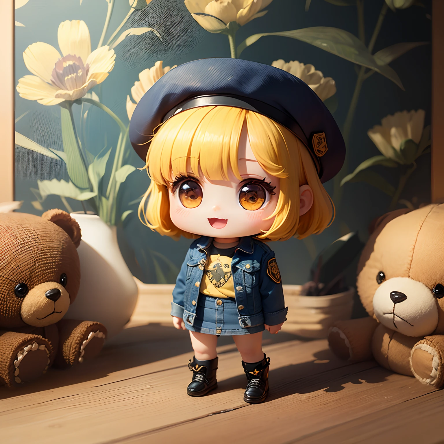 Denim fabric teddy bear