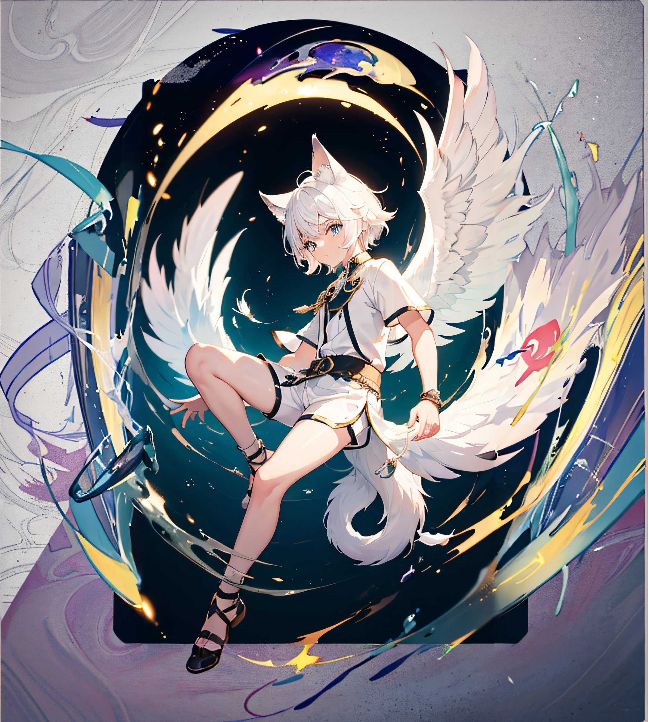 anime - style image of a woman with white hair and wings, trending on artstation pixiv, keqing from genshin impact, white - haired fox, digital art on pixiv, by Yang J, by Shitao, pixiv contest winner, white haired deity, white fox anime, from arknights, guweiz on pixiv artstation