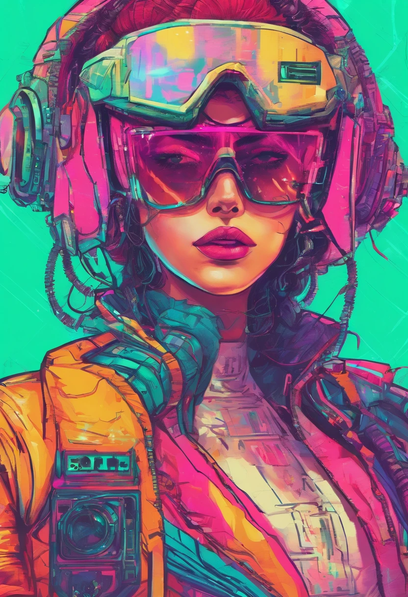 Mulher jovem branco, cabelo channel, roupas estilosas, aparatos de hacker