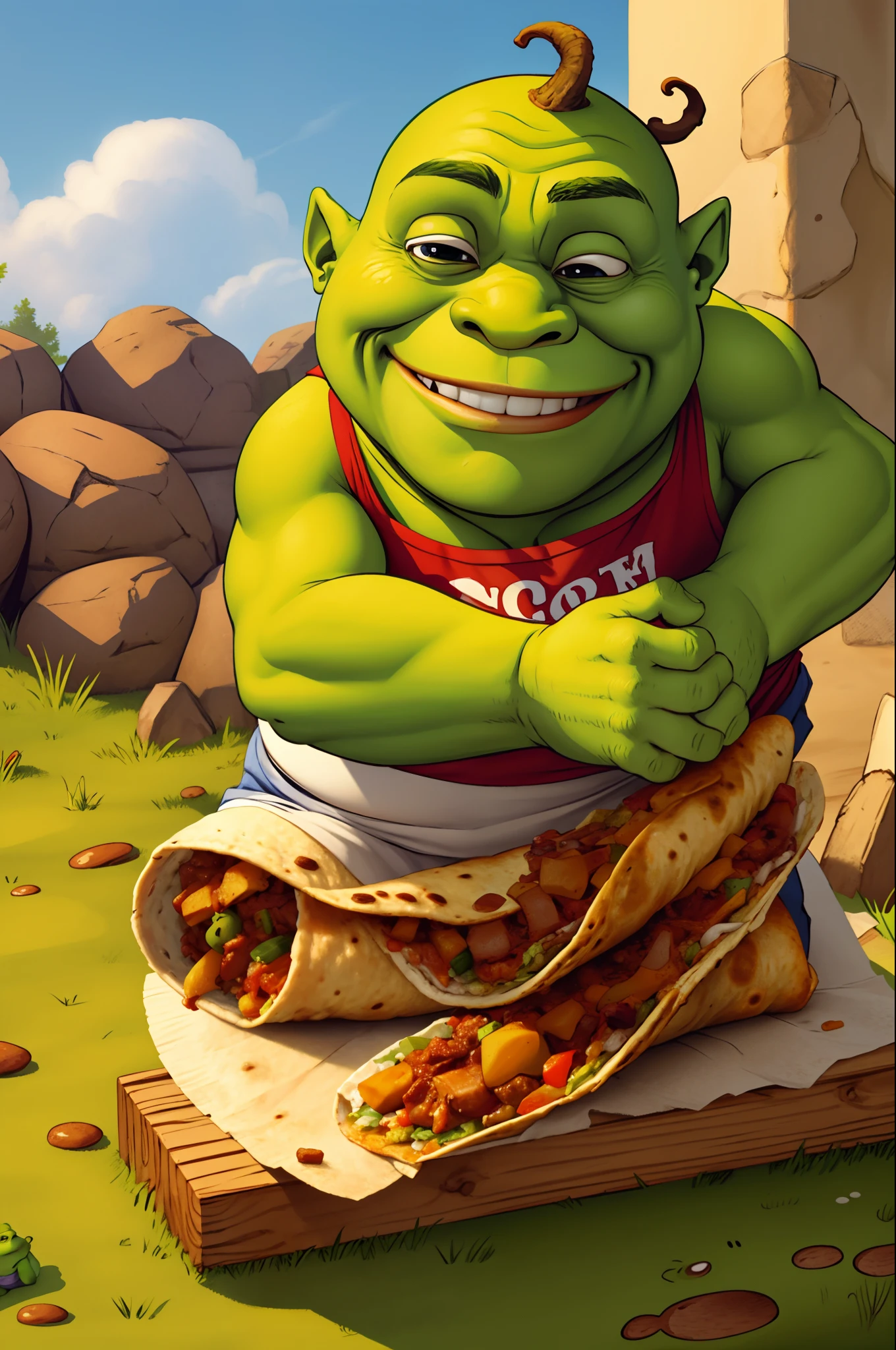 Shrek eats burrito