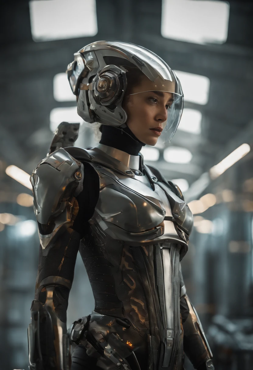 a woman in a futuristic outfit with a futuristic helmet and a futuristic sword, trending on cgstation, trending at cgstation, portrait knights of zodiac girl, cute cyborg girl, perfect android girl, portrait anime space cadet girl, beutiful girl cyborg, girl in mecha cyber armor, game cg, cgsociety and fenghua zhong, beautiful cyborg priestess