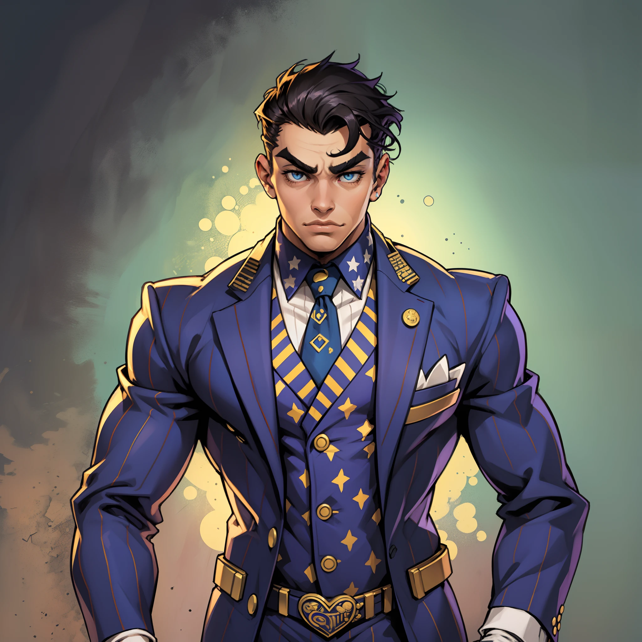 (an American man:1.2),(a stylish suit),(wearing gloves on his hands),(a peculiar face:0.7,a prominent nose, thick eyebrows),peculiar art from Jojo's Bizarre Adventure. --auto --s2