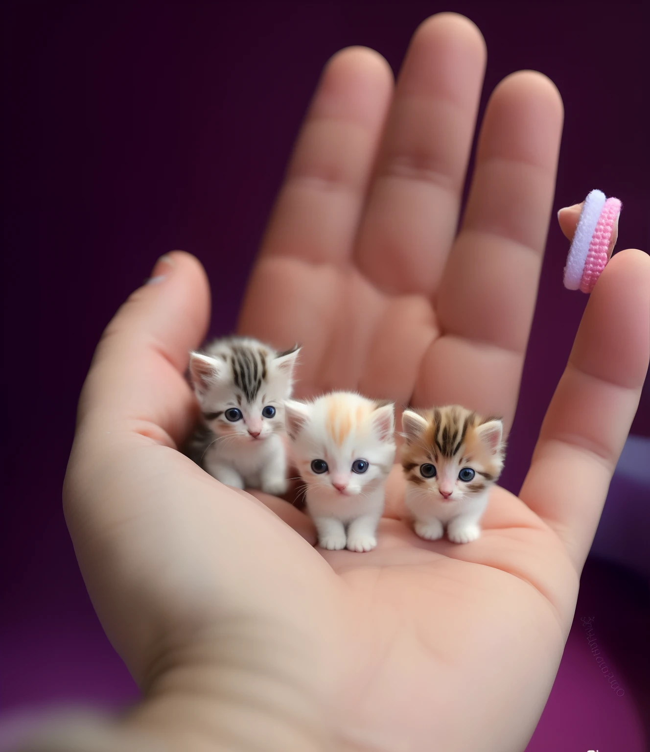 There are three small kittens sitting in a person's hand, gatito miniatura, encantador y lindo, Gatitos lindos, animal en miniatura, Gatos lindos, lindo y adorable, hermoso y lindo, Gatitos, mano, se sienta en un dedo, Lindo y encantador, Aspecto muy realista, ultra realista!!!, r / Paintedminis, lindo colorido adorable, adorable y lindo, Imagen ultra realista