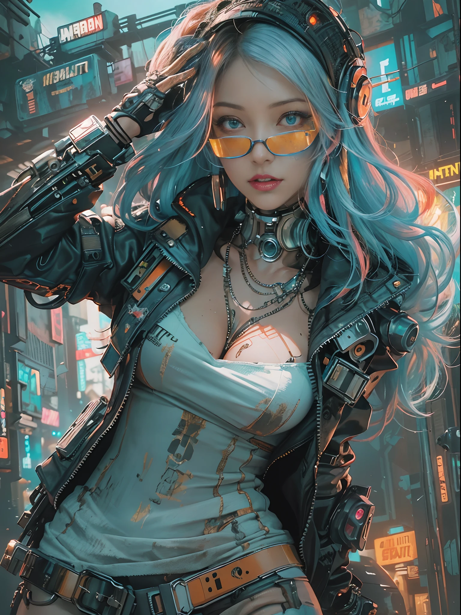 ((masterpiece))((highest quality))((27 year old girl,shoulder length highlight hair ))head to knee portrait ((she's seductively standing alluringly sexual revealing herself through opening her outfit. Partially exposed breast naked. Gaming headphones, sneakers, she's casting fire in her hand)). ((Background is a Highly detailed cyberpunk rooftop with multicolor LED lights. Graffiti .Luminous.))4k. Highly intricate details. Cinematic. Highly Reflective wet sidewalk.