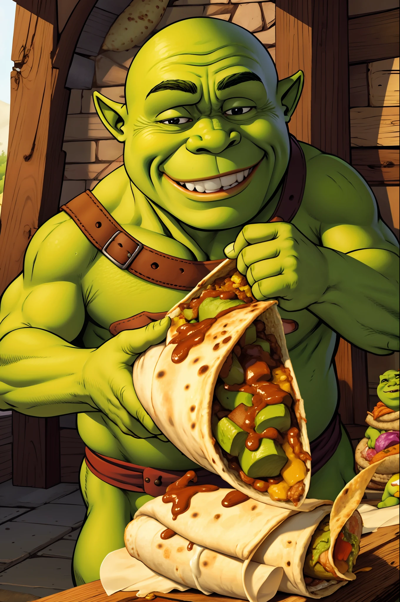 Shrek eats burrito