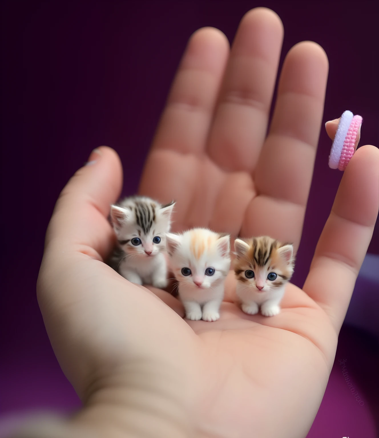 There are three small kittens sitting in a person's hand, gatito miniatura, encantador y lindo, Gatitos lindos, animal en miniatura, Gatos lindos, lindo y adorable, hermoso y lindo, Gatitos, mano, se sienta en un dedo, Lindo y encantador, Aspecto muy realista, ultra realista!!!, r / Paintedminis, lindo colorido adorable, adorable y lindo, Imagen ultra realista