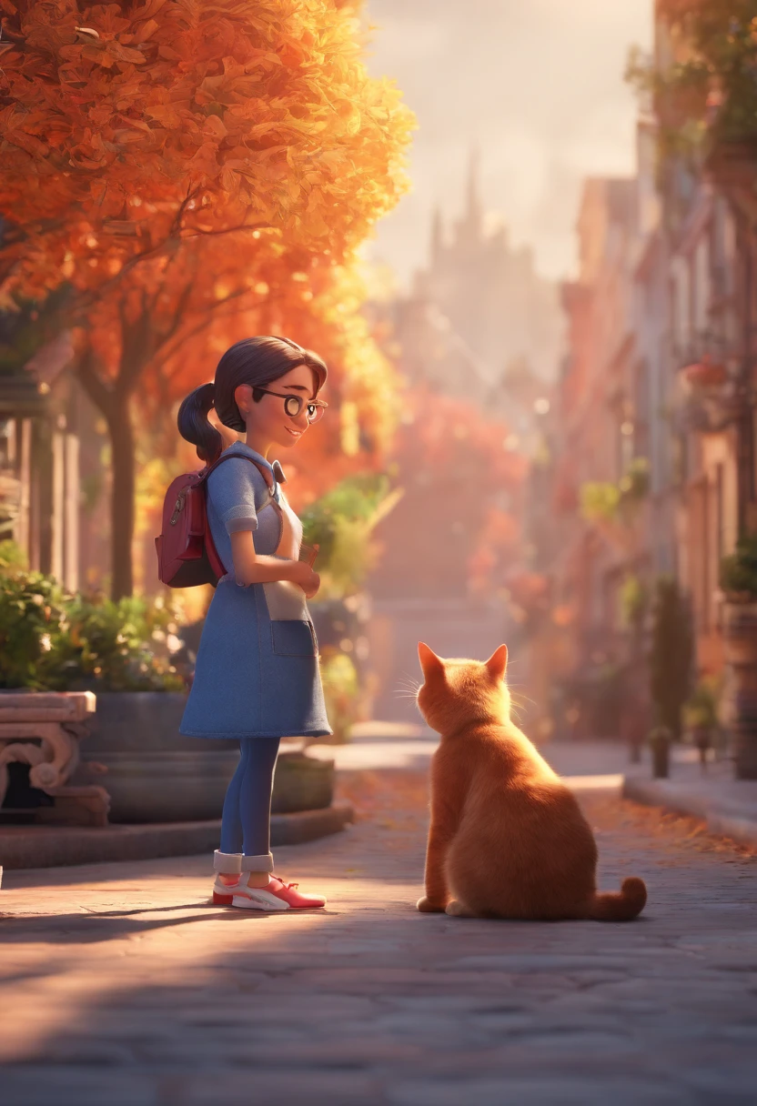 Create a Pixar-style poster of a lady and her cat