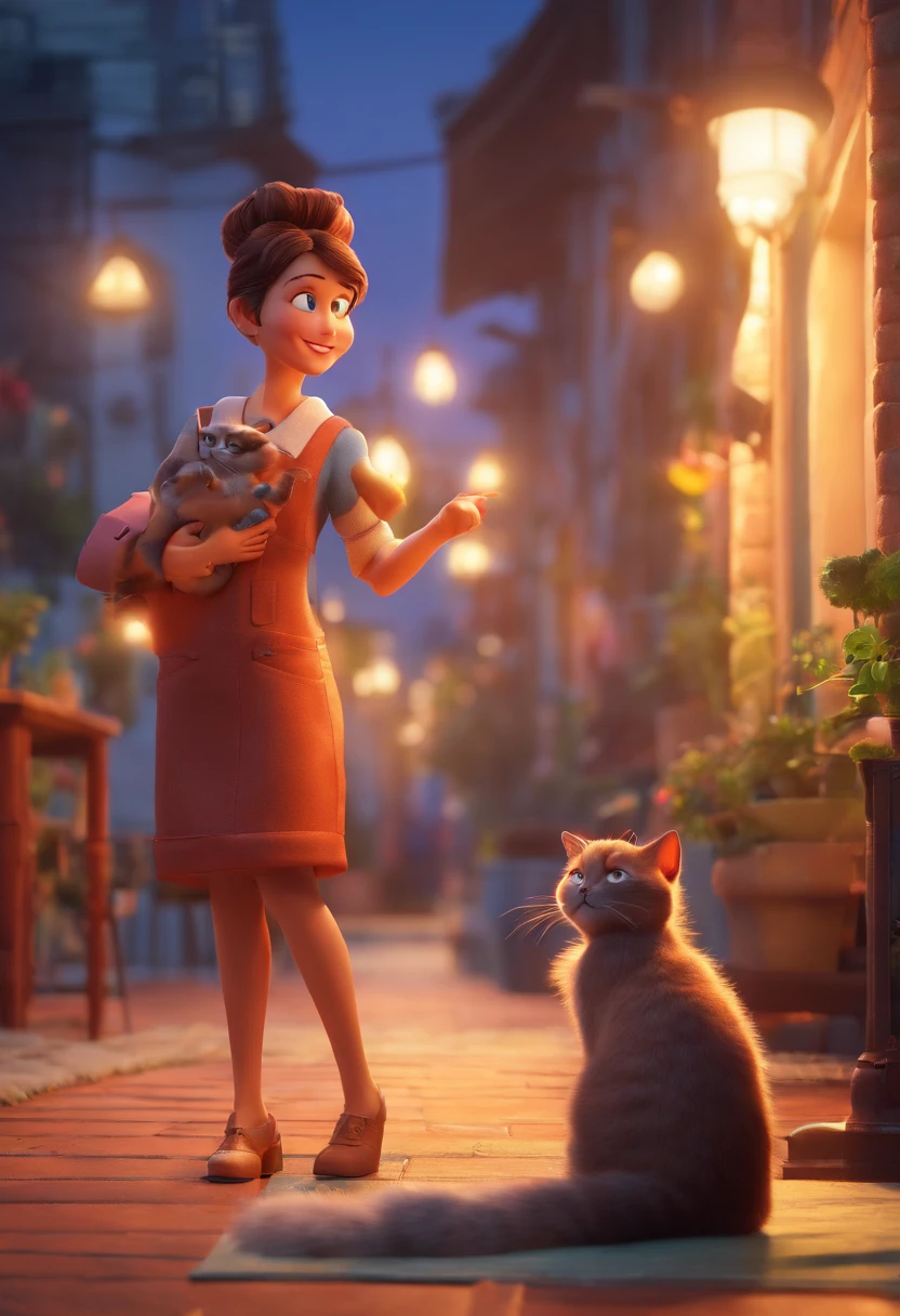 Create a Pixar-style poster of a lady and her cat
