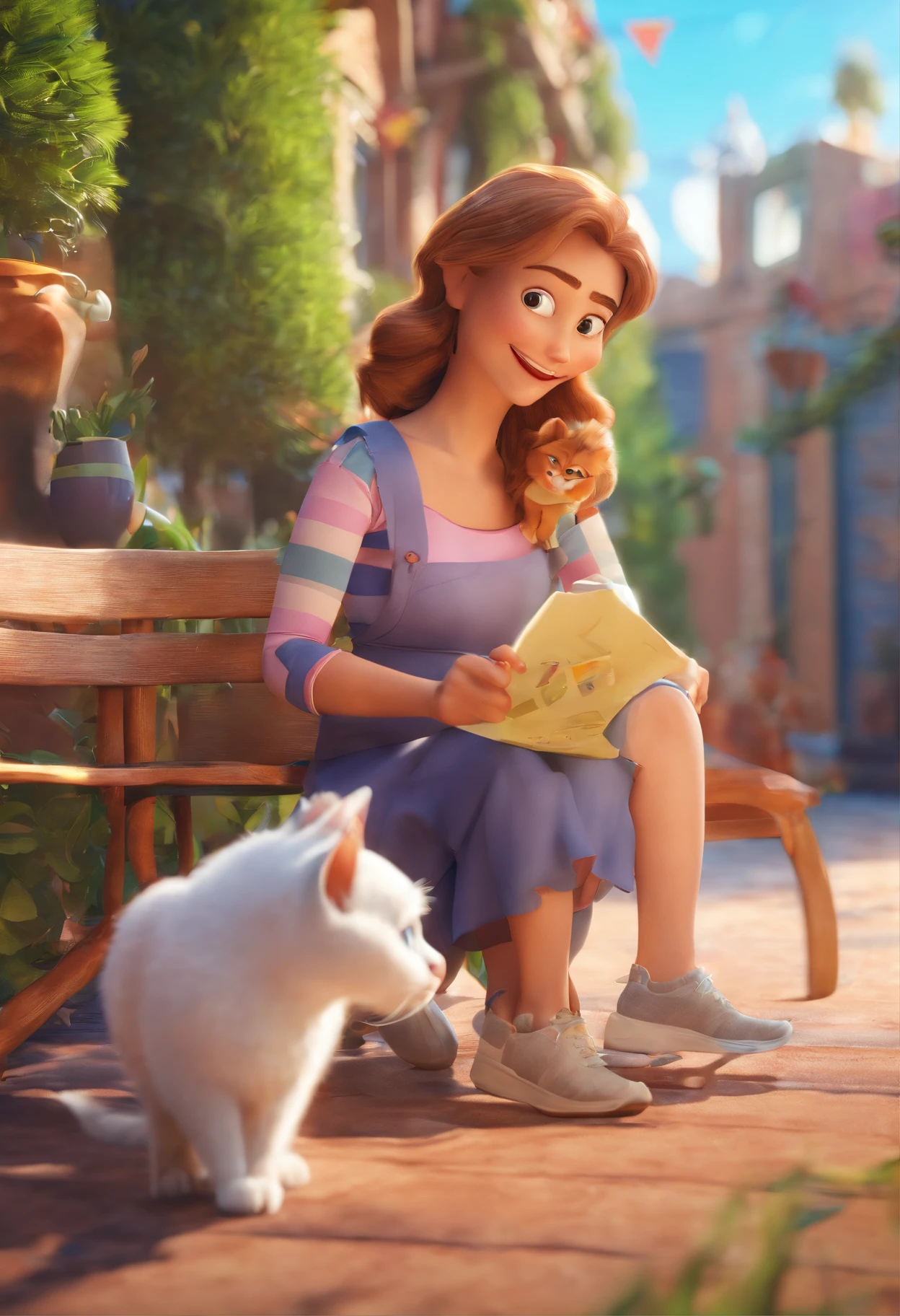 Create a Pixar-style poster of a lady and her cat