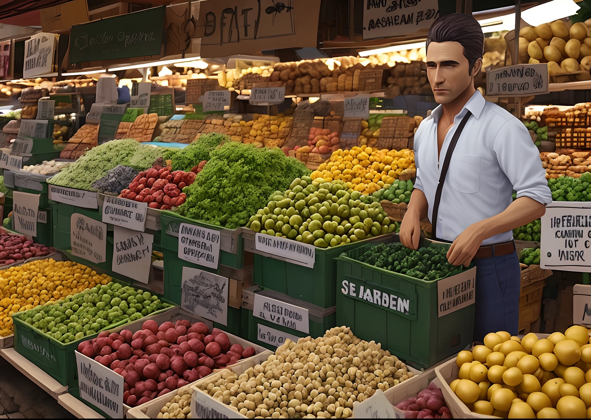 Make a man inside a small market, passando produtos no caixa, Realistic animation