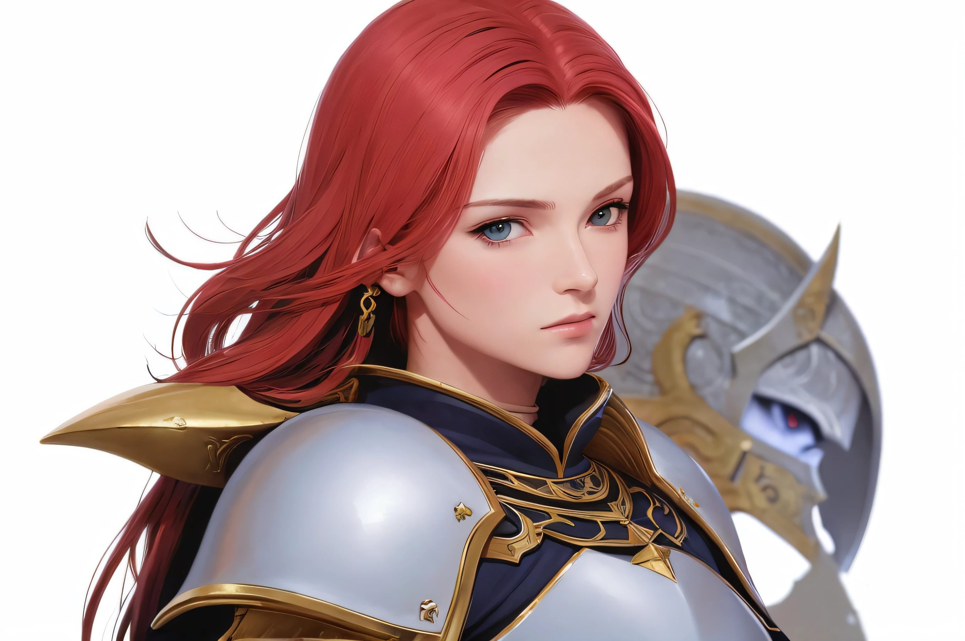 um desenho de uma mulher com cabelos ruivos e uma espada, female redhead templar, Retrato do Paladino Feminino, retrato cavaleiro feminino, uma mulher berserker muito bonita, cavaleiro feminino, female cleric, pretty female cleric, dungeons and dragons character, Retrato de um personagem DND, Fantasia D&Personagem D, final fantasy tactics character, picture of female paladin