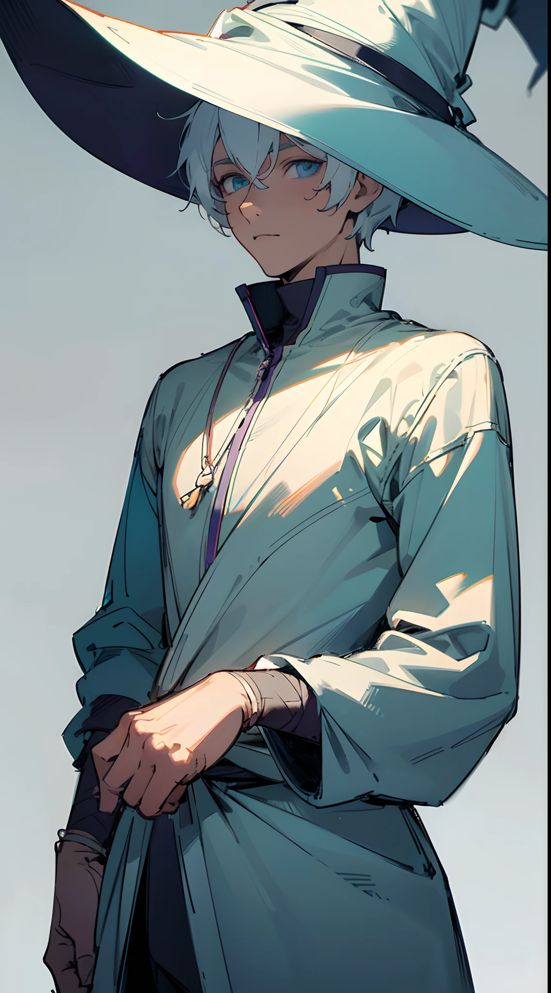 Handsome man , White hair , very Short hair, ((crew cut hair style:1 )) , Blue eyes , light skin , ((muscular:1)),masculine ,age 28,

(masterpiece, best quality:1.3),beautiful detailed glow,best illuminate,(((best quality,textile shading,ultra detailed))),extremely detailed CG unity 8k wallpaper,Highly Detailed beautiful and aesthetic,best light,high resolution,detailed,dynamic lighting , 1Character ,  pastel washed out colors , cell shade , soft, muted shades ,gentle colors ,

Wearing a Nike track suit , ((wearing a witches hat:1.2)) , high fashion ,