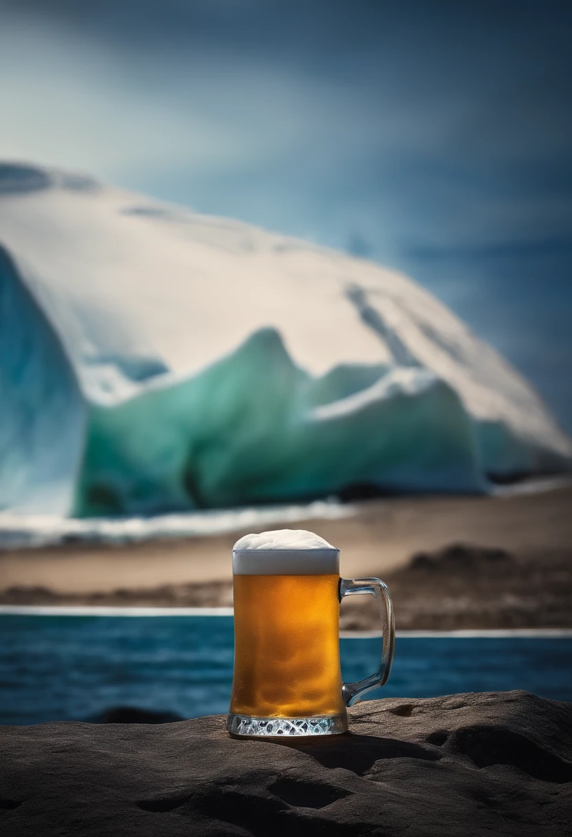 crie uma imagem de cerveja saindo do iceberg