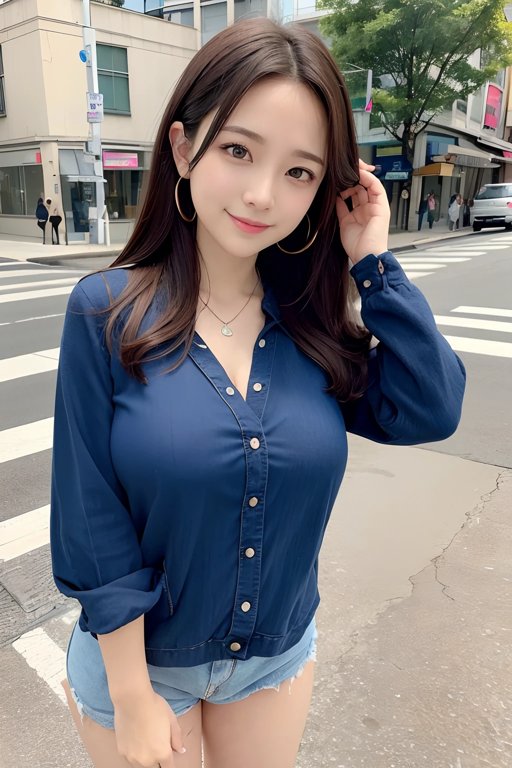 ((Highest quality))、Beauty、Big Breasts、Cute shirt with open collar、