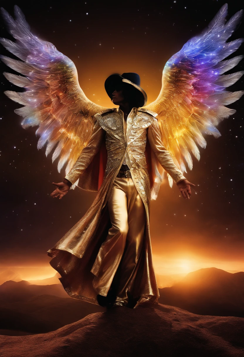 MICHAEL JACKSON AS A COSMIC ANGEL, IMAGEM brilhantes, asas, asas anjo, universo, galaxia,, SURREAL, cores muito brilhantes, light particles, com luz luminosa, Mshiff, Arte do papel de parede, Papel de parede UHD
