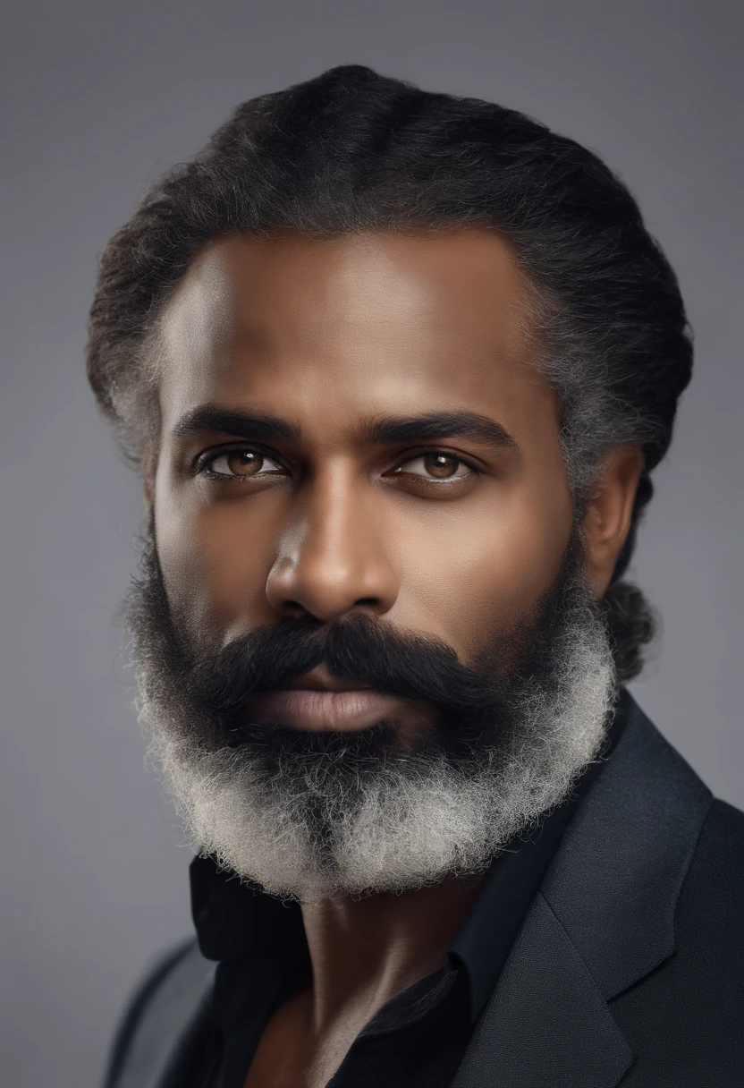 Homme africain avec barbe et moustache en chemise blanche, Best quality,4K,8k,Very attractive man with beard, well-groomed facial hair, joli, Breathtaking, Realstic, Ultra-realistic image, moustache naturelle, old male,soft portrait shot 8 k, Very detailed portrait, thick mustache, Hyper-realistic style, barbe mince, poils courts du visage, Bartstoppeln, joli, face detailed, ultra realistic portrait, cheveux gris,elegant suit, ouvrir bouche,