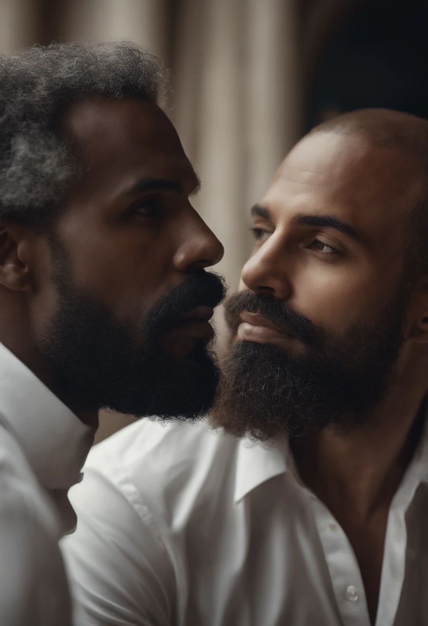 Homme africain avec barbe et moustache en chemise blanche, Best quality,4K,8k,Very attractive man with beard, well-groomed facial hair, joli, Breathtaking, Realstic, Ultra-realistic image, moustache naturelle, old male,soft portrait shot 8 k, Very detailed portrait, thick mustache, Hyper-realistic style, barbe mince, poils courts du visage, Bartstoppeln, joli, face detailed, ultra realistic portrait, cheveux gris,elegant suit, ouvrir bouche,
