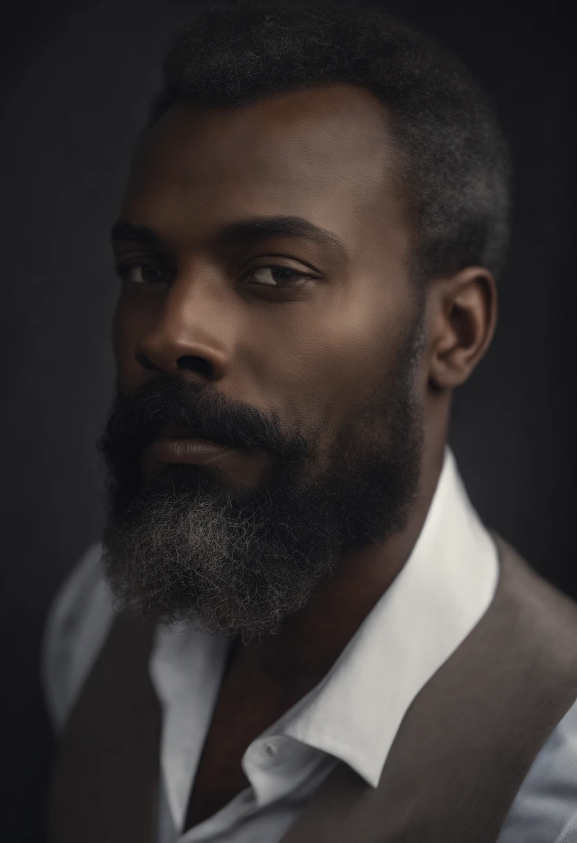 Homme africain avec barbe et moustache en chemise blanche, Best quality,4K,8k,Very attractive man with beard, well-groomed facial hair, joli, Breathtaking, Realstic, Ultra-realistic image, moustache naturelle, old male,soft portrait shot 8 k, Very detailed portrait, thick mustache, Hyper-realistic style, barbe mince, poils courts du visage, Bartstoppeln, joli, face detailed, ultra realistic portrait, cheveux gris,elegant suit, ouvrir bouche,