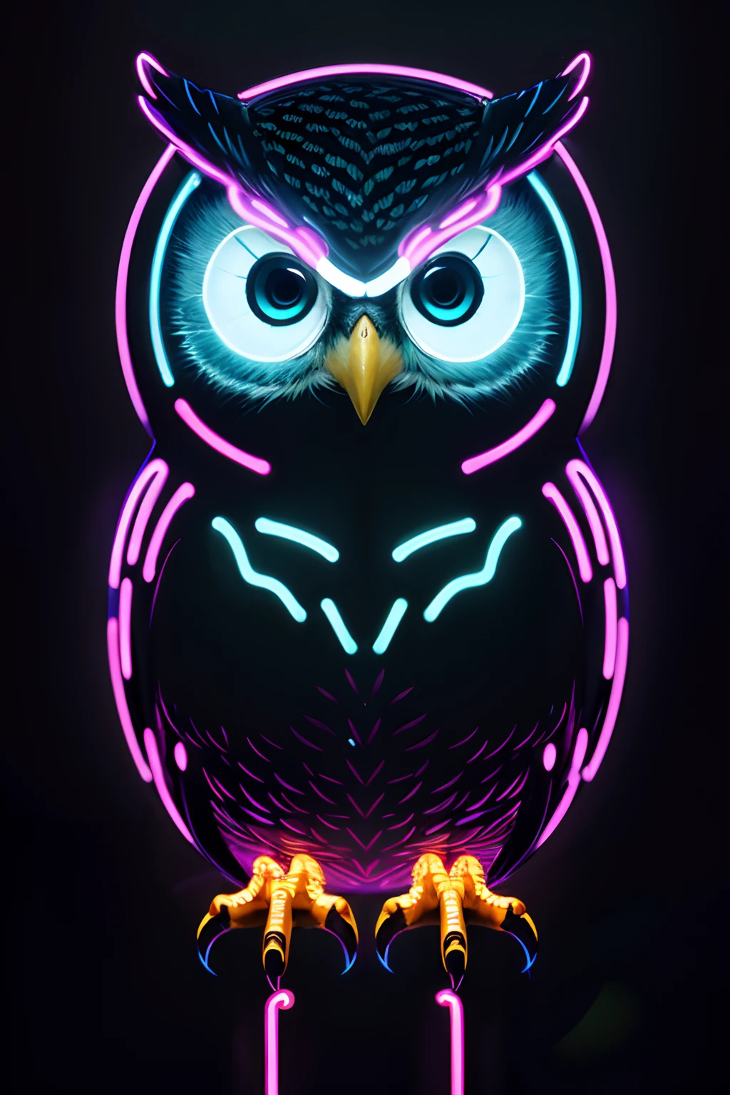 (((masterpiece))), (((neonart))),realistic , neon owl, high detail neon owl glowing, neon  owl, neon tree, neon moon, in a black background,
