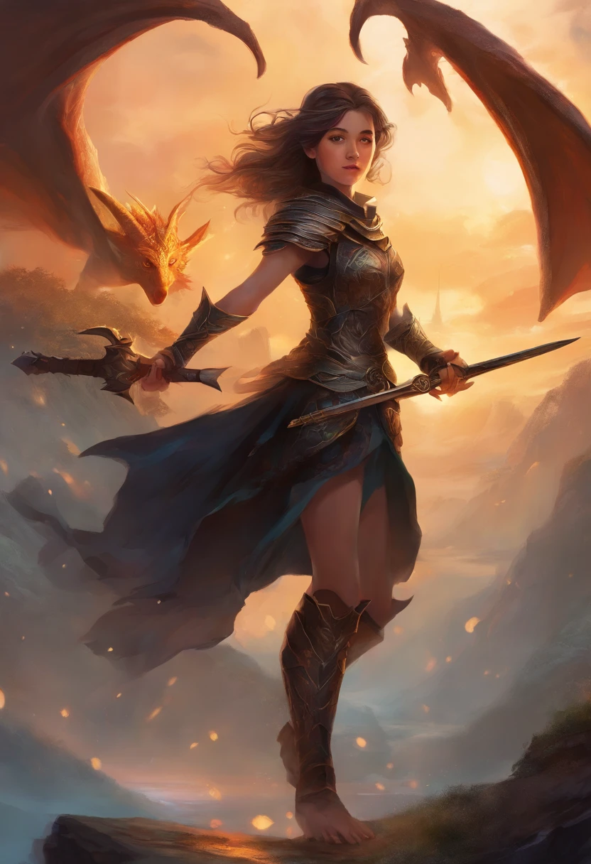 mythology, dragon slayer girl swinging a sword , dressed in black,