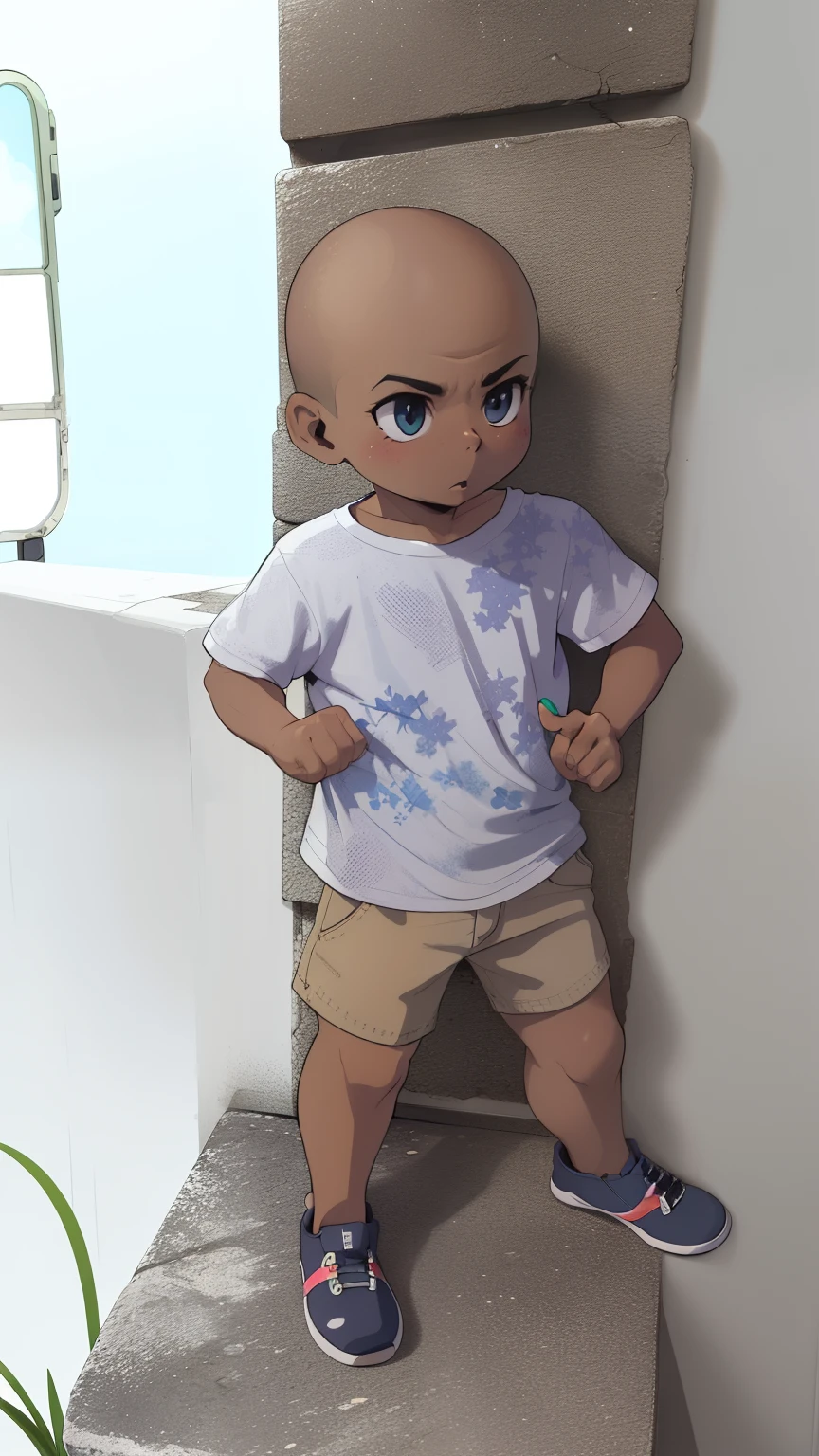 GameBoy , (careca) , estilo anime dos anos 80, dia ensolarado, perto de uma floresta
