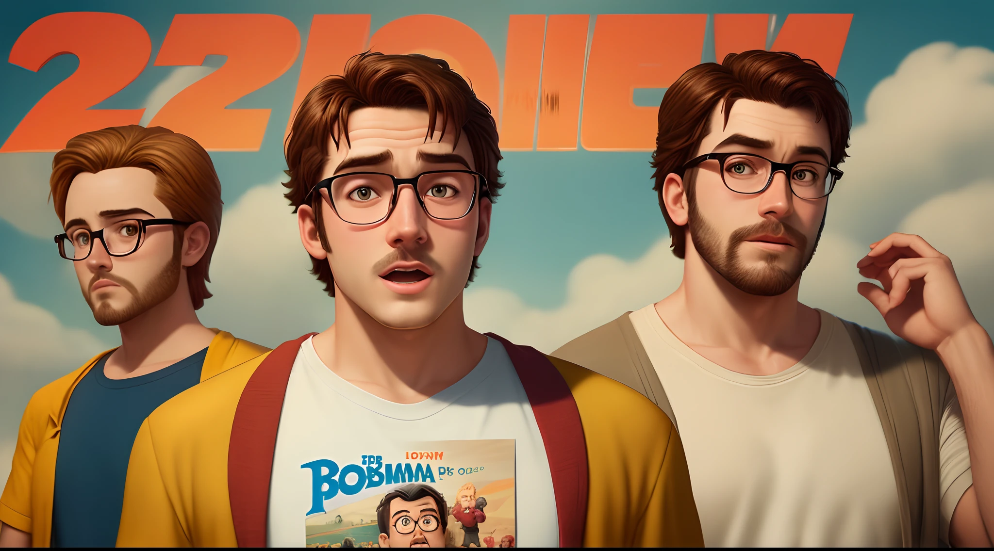 Crie um personagem masculino de uns 25 anos,  um pouco forte, de um poster de filme da Disney pixar,loiro, bespectacled, trabalhando com bobina de papel