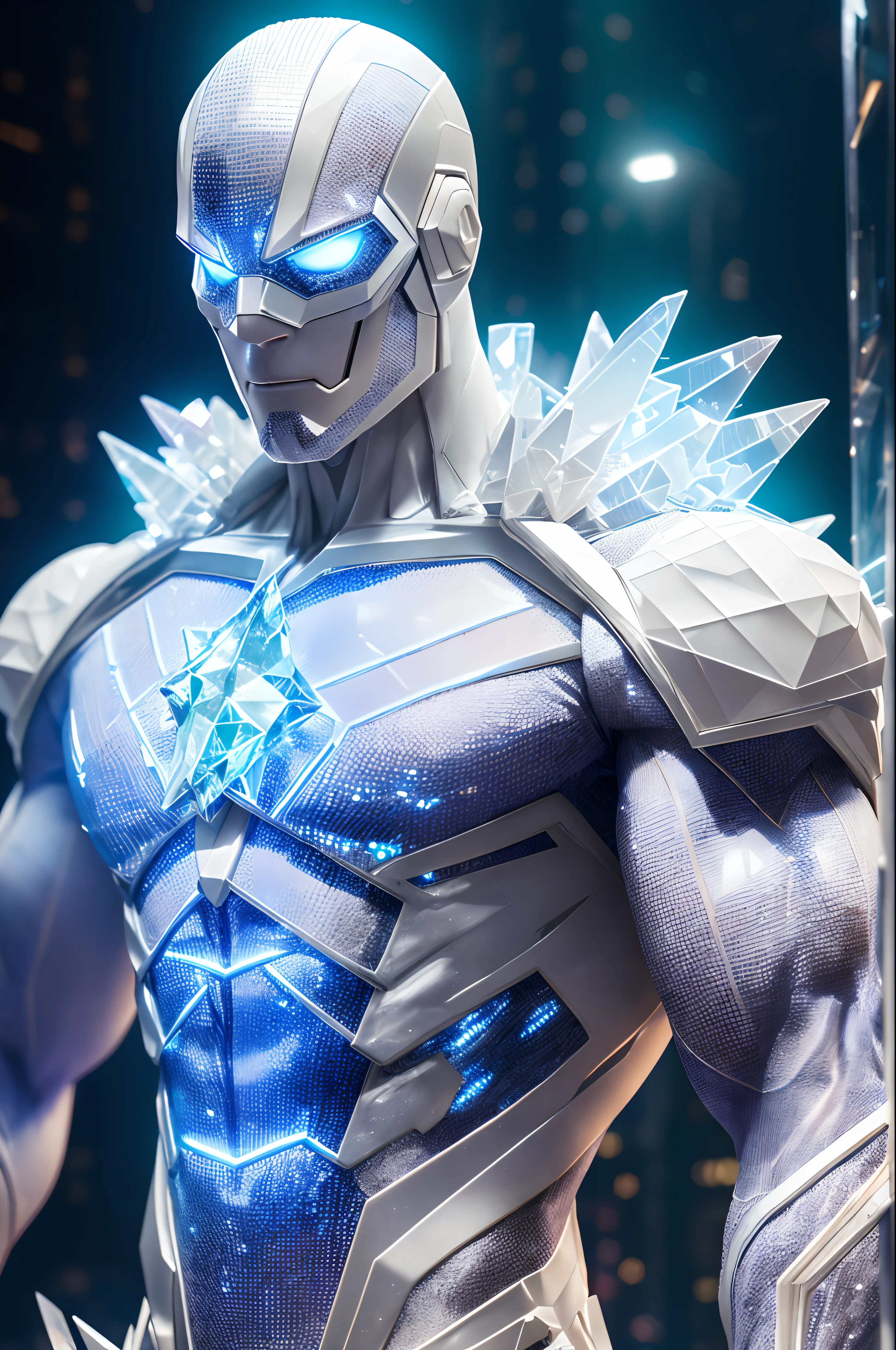(extremely detailed 8k wallpaper), a medium shot photo of white cyberpunk crystal-man suit made of crystal from marvel, Halloween theme, Halloween decorations, intricate, high detail, dramatic