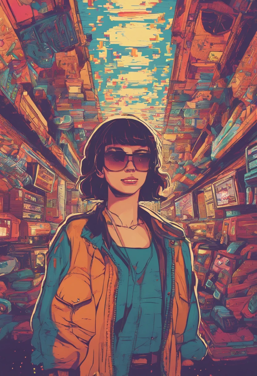 mdjrny-v4 style full length of photo of a ultra realistic beautiful cute girl, oval face, use glasses, short black hair, extremely detail, smile and funny, walk on the road, 17 years old, natural light, pale sunrise, cinematic lighting, low angle, 4k, hyper realistic, focused, extreme details