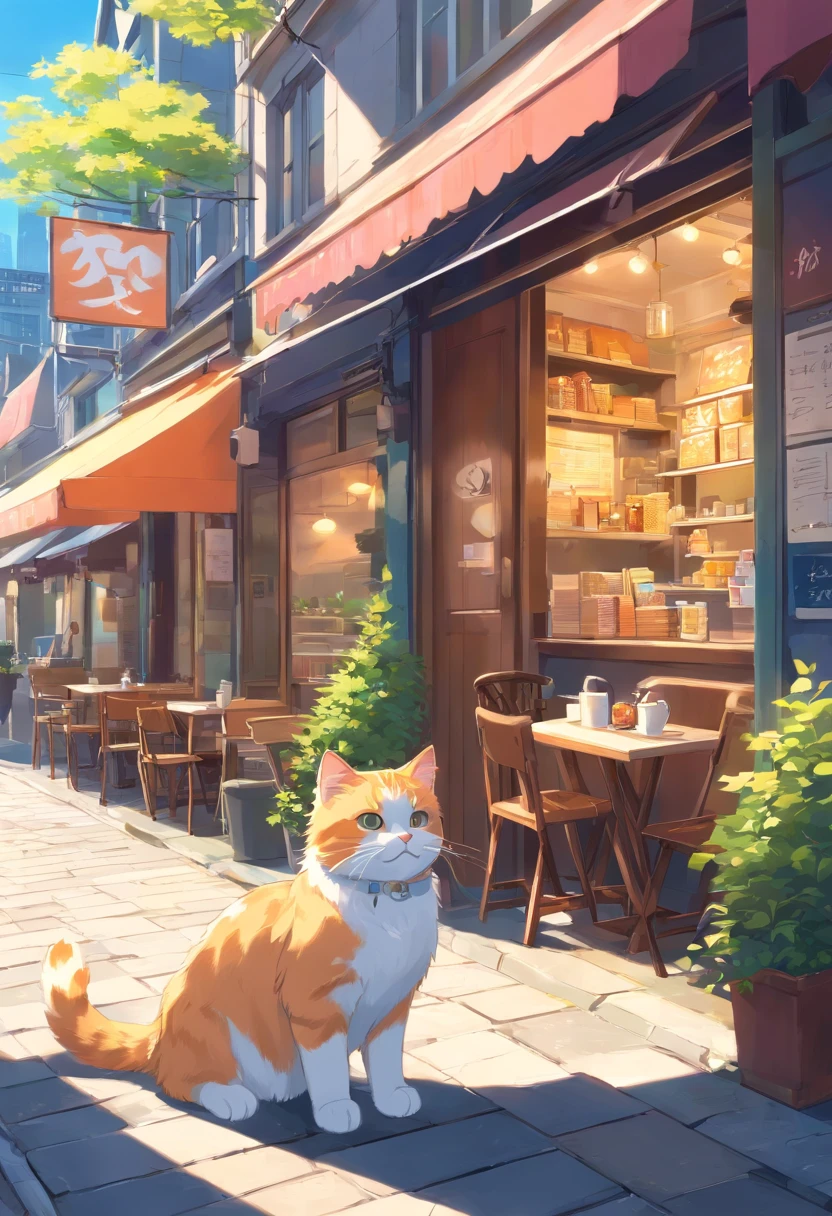 Scottish folding cat, adolable, cafe, streetview.