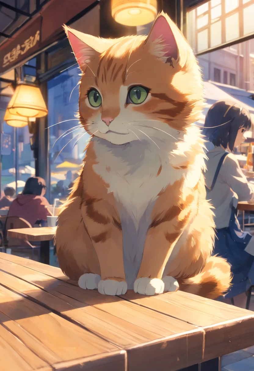 Close-up, Scottish folding cat, adolable, cafe, streetview.