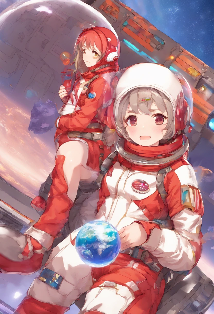 (Fantastical:1.4),( Professional Lighting:1.4),(12-year-old girl:1.4),(kosmos:1.4),(red necklace:1.4),(Short Girl:1.4),(space suits:1.6),(space walk:1.6),(1 girl in:1.6),(drooing eyes:1.4),(Smaller chest:1.4)、(A dark-haired),(lean girl:1.4)、( Black eyes :1.4),Looking at Viewer,Beautiful woman girl,(Skindentation:1.4), Best Quality, 超A high resolution, (Photorealistic:1.4)、full body Esbian、Full body like、Medium Hair,