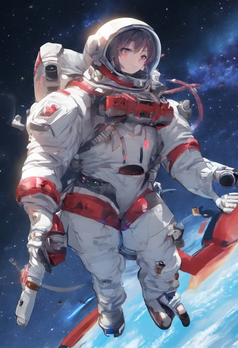 (Fantastical:1.4),( Professional Lighting:1.4),(12-year-old girl:1.4),(kosmos:1.4),(red necklace:1.4),(Short Girl:1.4),(space suits:1.6),(space walk:1.6),(1 girl in:1.6),(drooing eyes:1.4),(Smaller chest:1.4)、(A dark-haired),(lean girl:1.4)、( Black eyes :1.4),Looking at Viewer,Beautiful woman girl,(Skindentation:1.4), Best Quality, 超A high resolution, (Photorealistic:1.4)、full body Esbian、Full body like、Medium Hair,