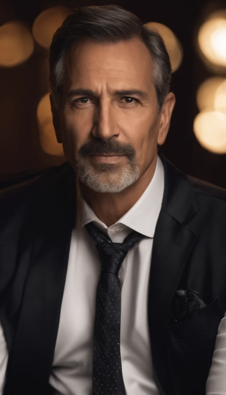 A mature and stable successful man in his 40s，male people，Bust photo，with black background，realistic portrait photography，k hd, 4K