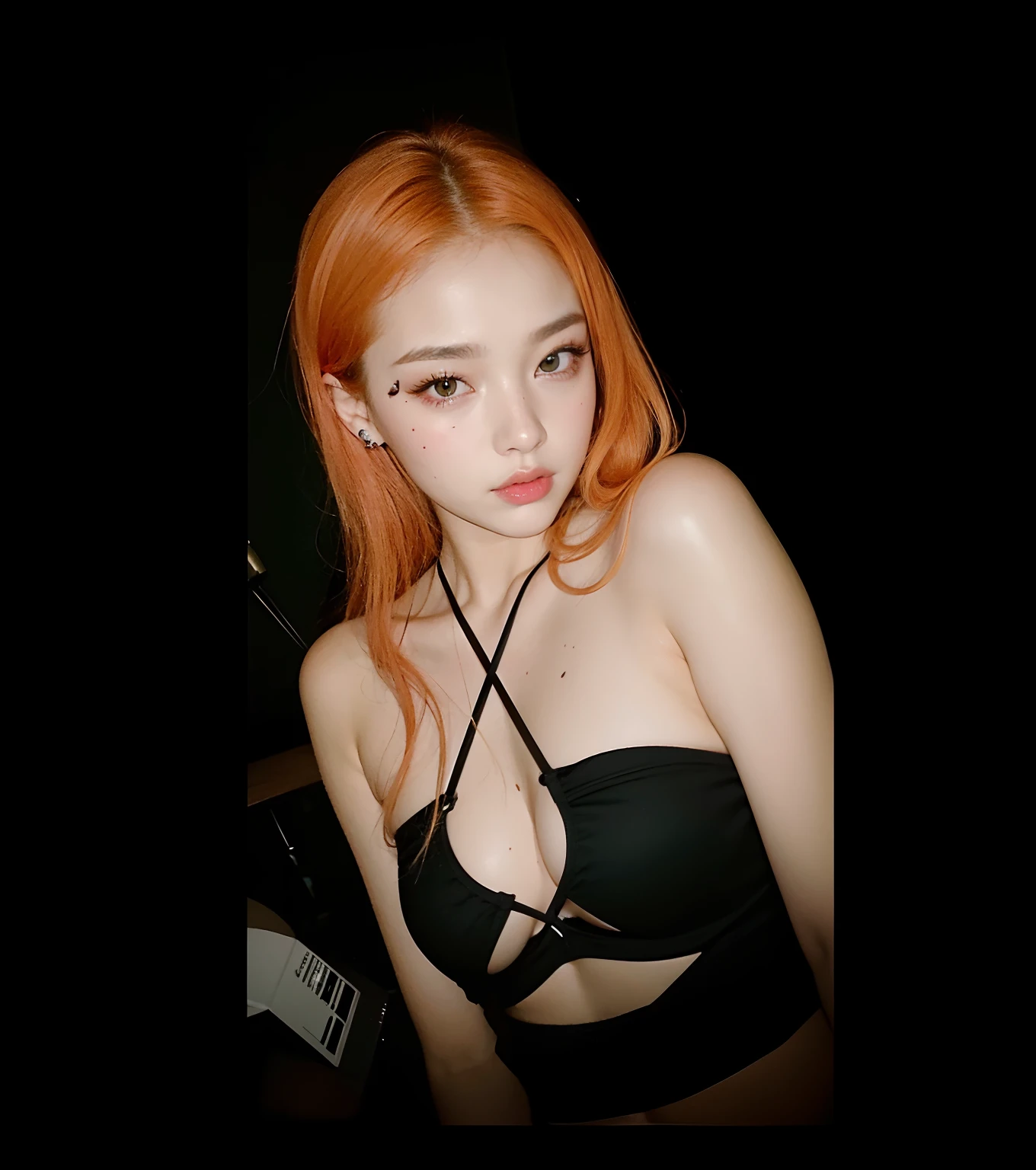 There is a woman with red hair wearing a black top, jossi do blackpink, jennie blackpink, Parque Roseanne do Blackpink, Dom Yunjoo, in a black betch bra, tiny black bra, Heonhwa Choe, TaeJune Kim, jia, Jiyun Chae, Retrato de Jossi de Blackpink, basia tran |, ela tem cerca de 1 6 anos de idade